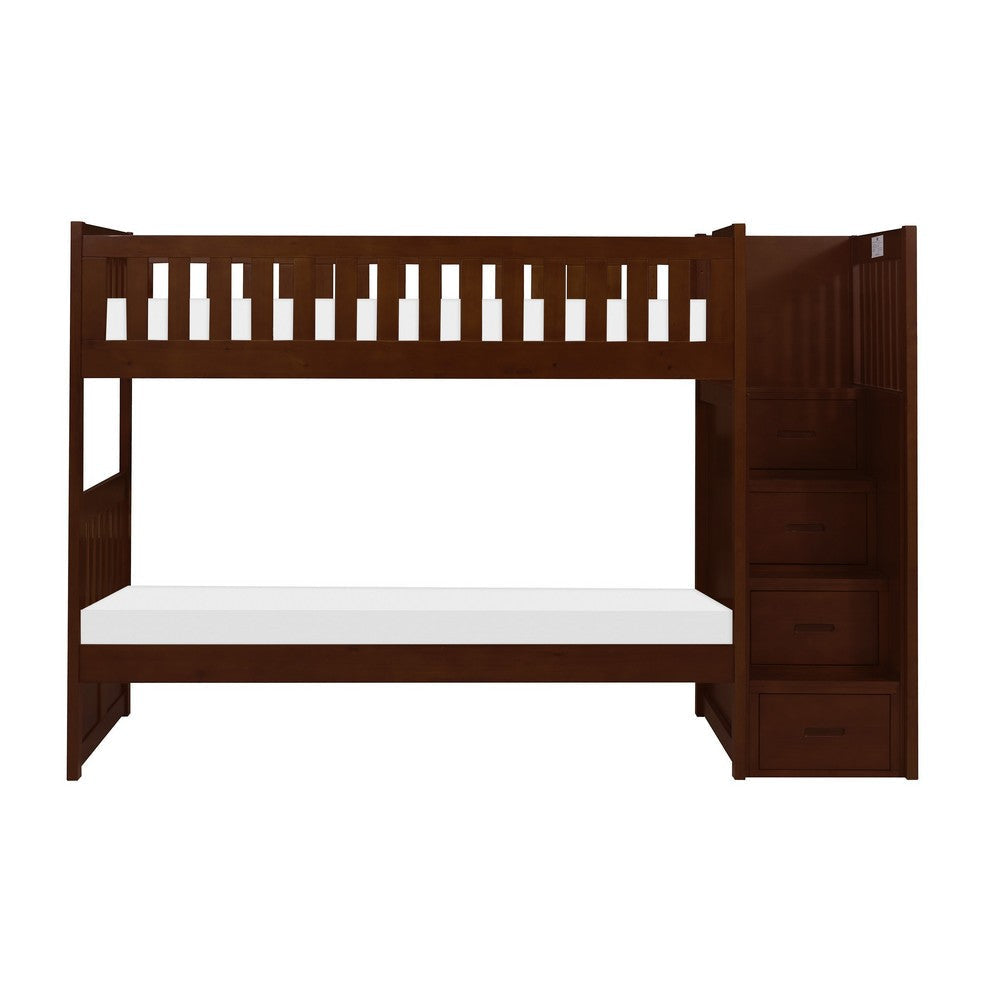 Catherine Twin over Twin Bunk Bed Storage Step Solid Wood Dark Brown By Casagear Home