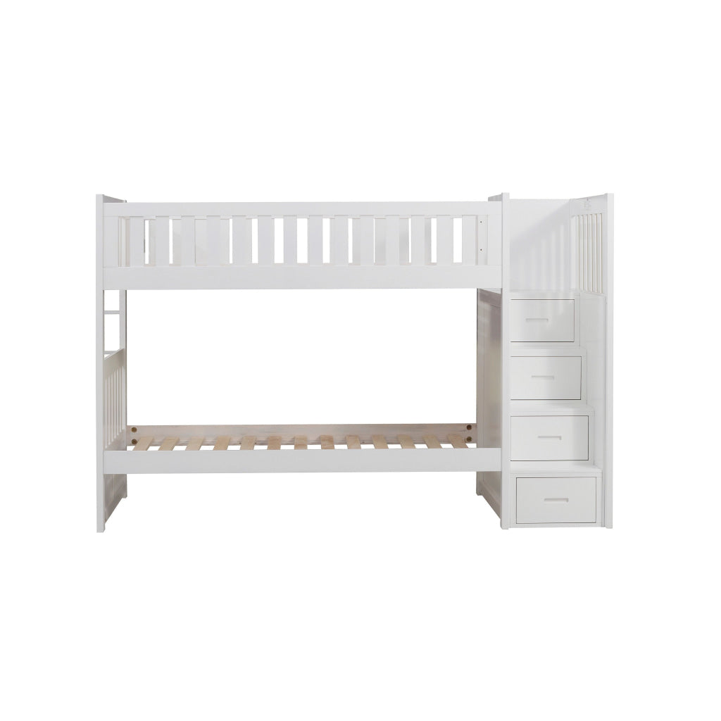 Catherine Twin over Twin Bunk Bed Storage Step White Veneer Solid Wood By Casagear Home BM314262