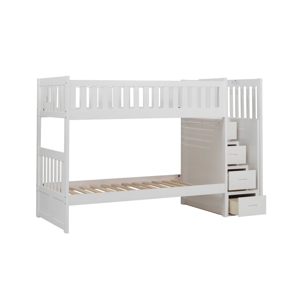 Catherine Twin over Twin Bunk Bed Storage Step White Veneer Solid Wood By Casagear Home BM314262