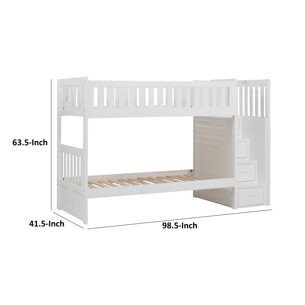 Catherine Twin over Twin Bunk Bed Storage Step White Veneer Solid Wood By Casagear Home BM314262