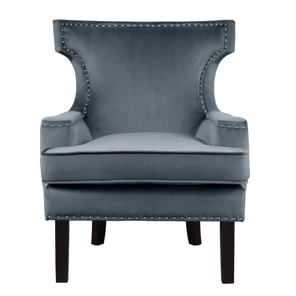 32 Inch Accent Armchair Wingback Design Gray Velvet Silver Nailhead Trim By Casagear Home BM314266