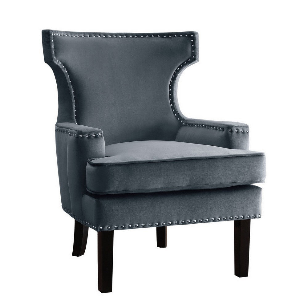 32 Inch Accent Armchair Wingback Design Gray Velvet Silver Nailhead Trim By Casagear Home BM314266