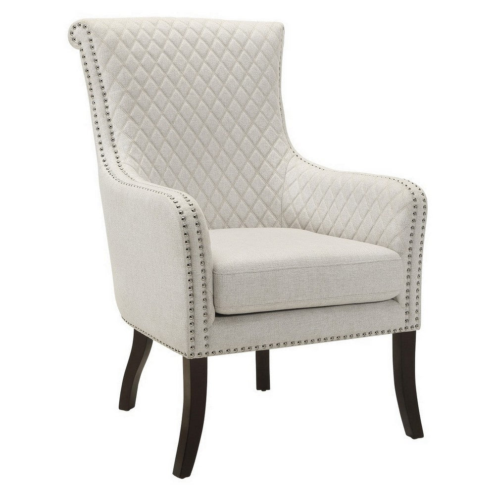 33 Inch Accent Armchair Diamond Stitched Design Beige Textured Polyester By Casagear Home BM314267