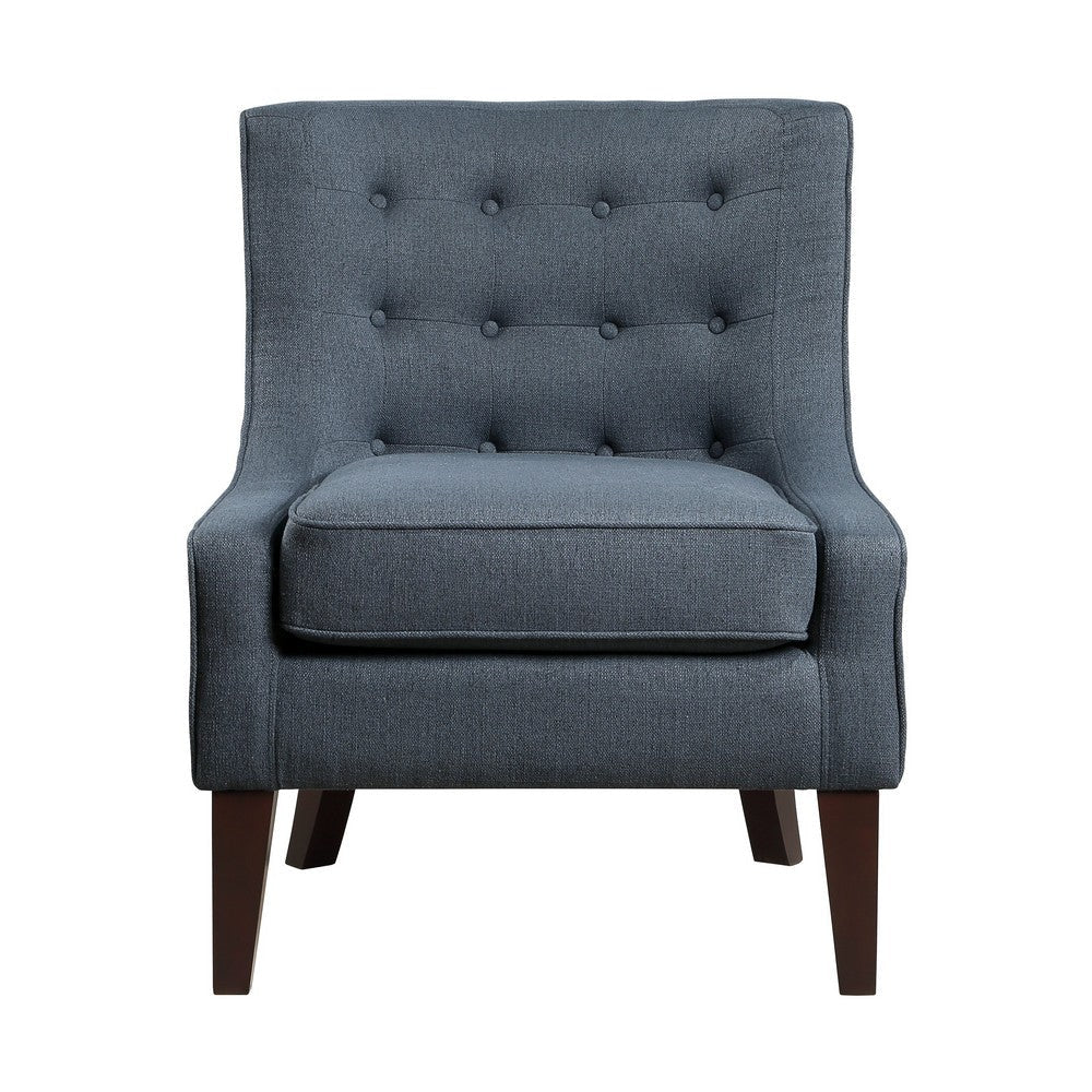 31 Inch Accent Armchair Textured Tufted Blue Polyester Brown Solid Wood By Casagear Home BM314268