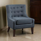 31 Inch Accent Armchair, Textured Tufted Blue Polyester, Brown Solid Wood By Casagear Home