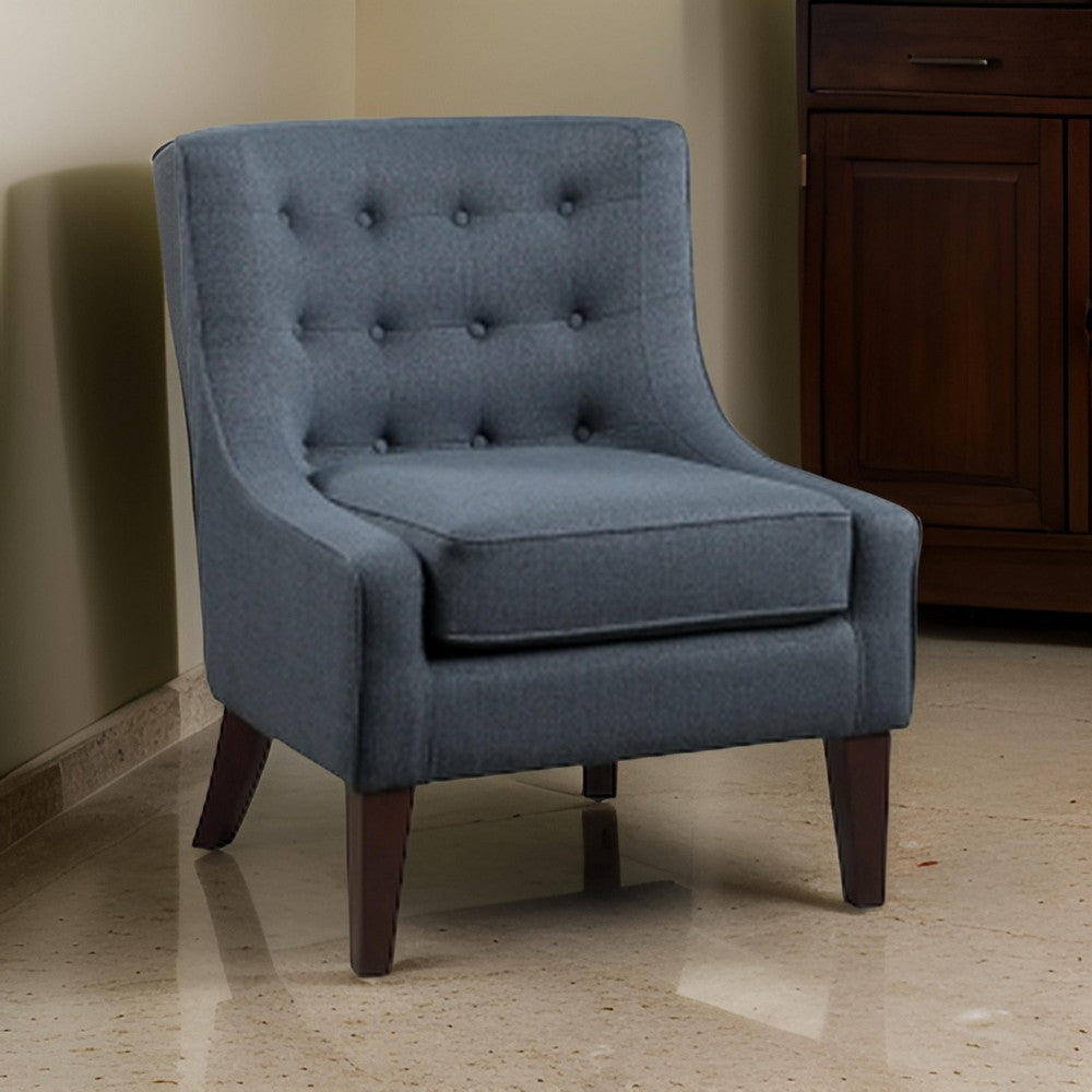 31 Inch Accent Armchair, Textured Tufted Blue Polyester, Brown Solid Wood By Casagear Home