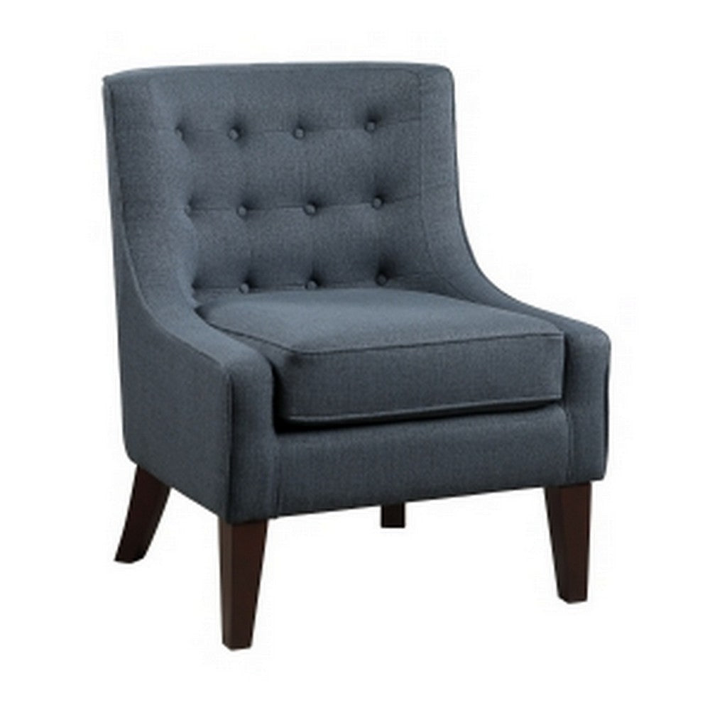 31 Inch Accent Armchair Textured Tufted Blue Polyester Brown Solid Wood By Casagear Home BM314268