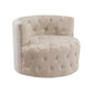 Alix 33 Inch Swivel Accent Chair Round Design Button Tufted Beige Velvet By Casagear Home BM314273