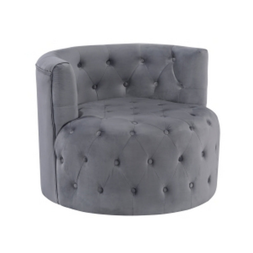 Alix 33 Inch Swivel Accent Chair Round Design Button Tufted Gray Velvet By Casagear Home BM314274