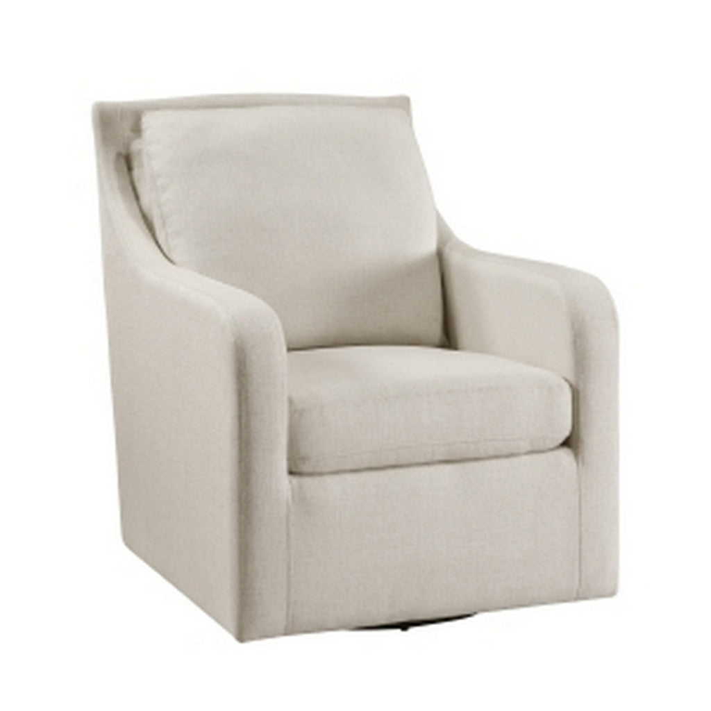 36 Inch Swivel Accent Chair Sloped Track Arms Textured Beige Polyester By Casagear Home BM314278