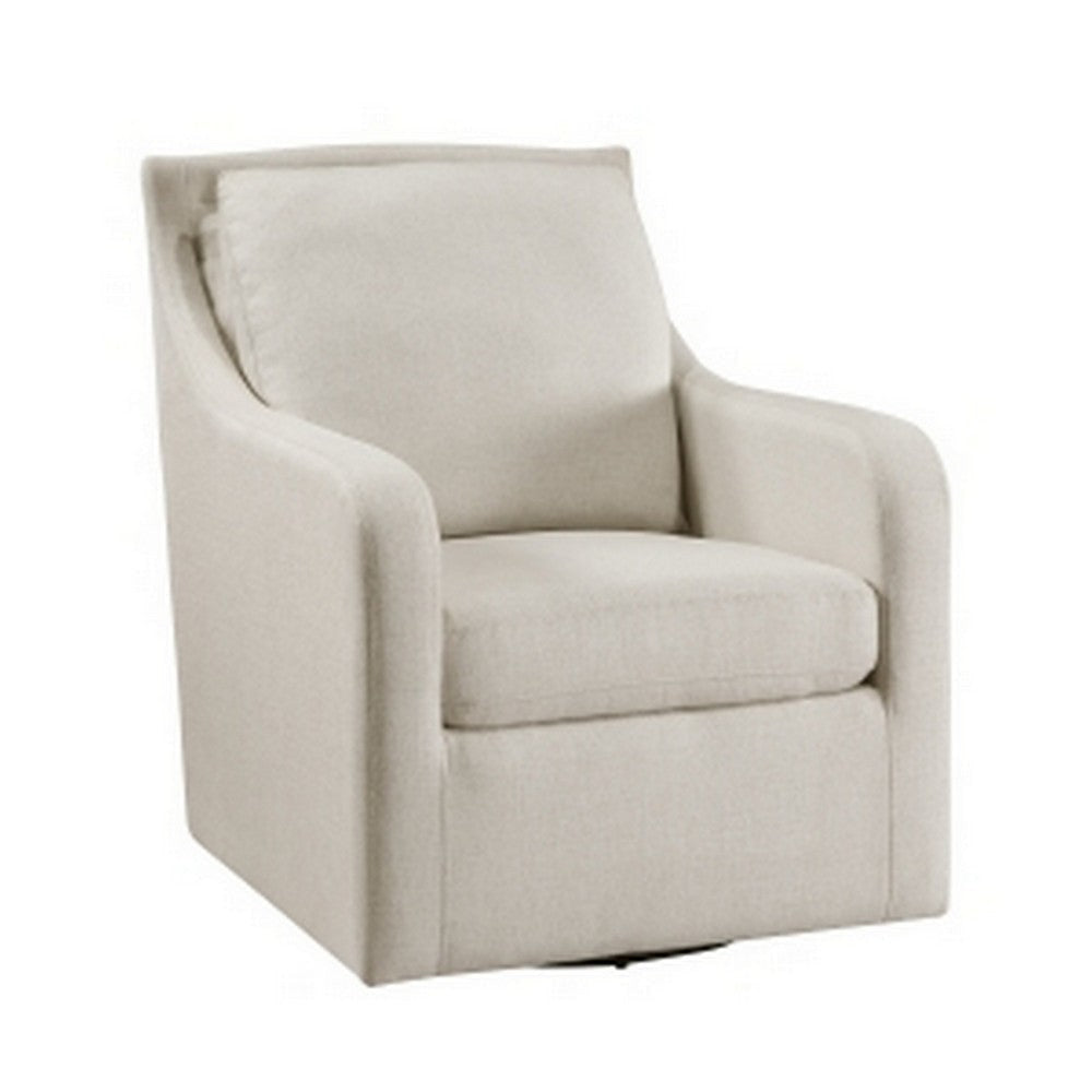 36 Inch Swivel Accent Chair, Sloped Track Arms, Textured Beige Polyester By Casagear Home