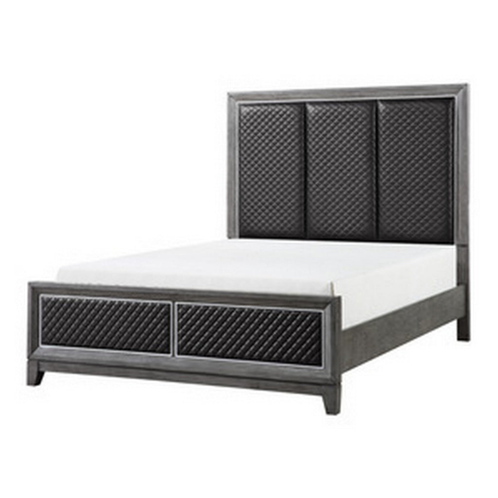 Stacy Queen Bed Gray Faux Leather Upholstered Panels Silver Gray Wood By Casagear Home BM314283