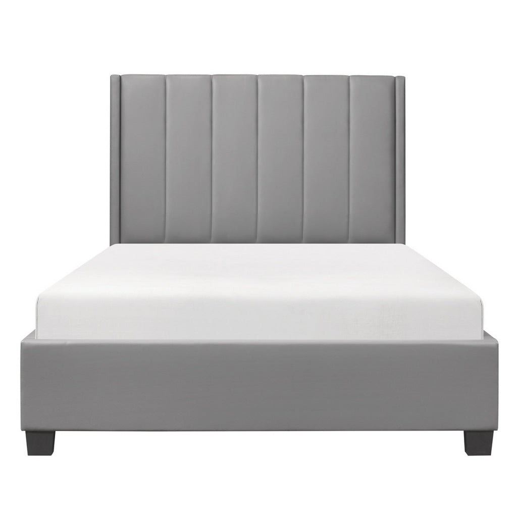 Neon Queen Platform Bed Faux Leather Upholstered Headboard Gray Wood By Casagear Home BM314285