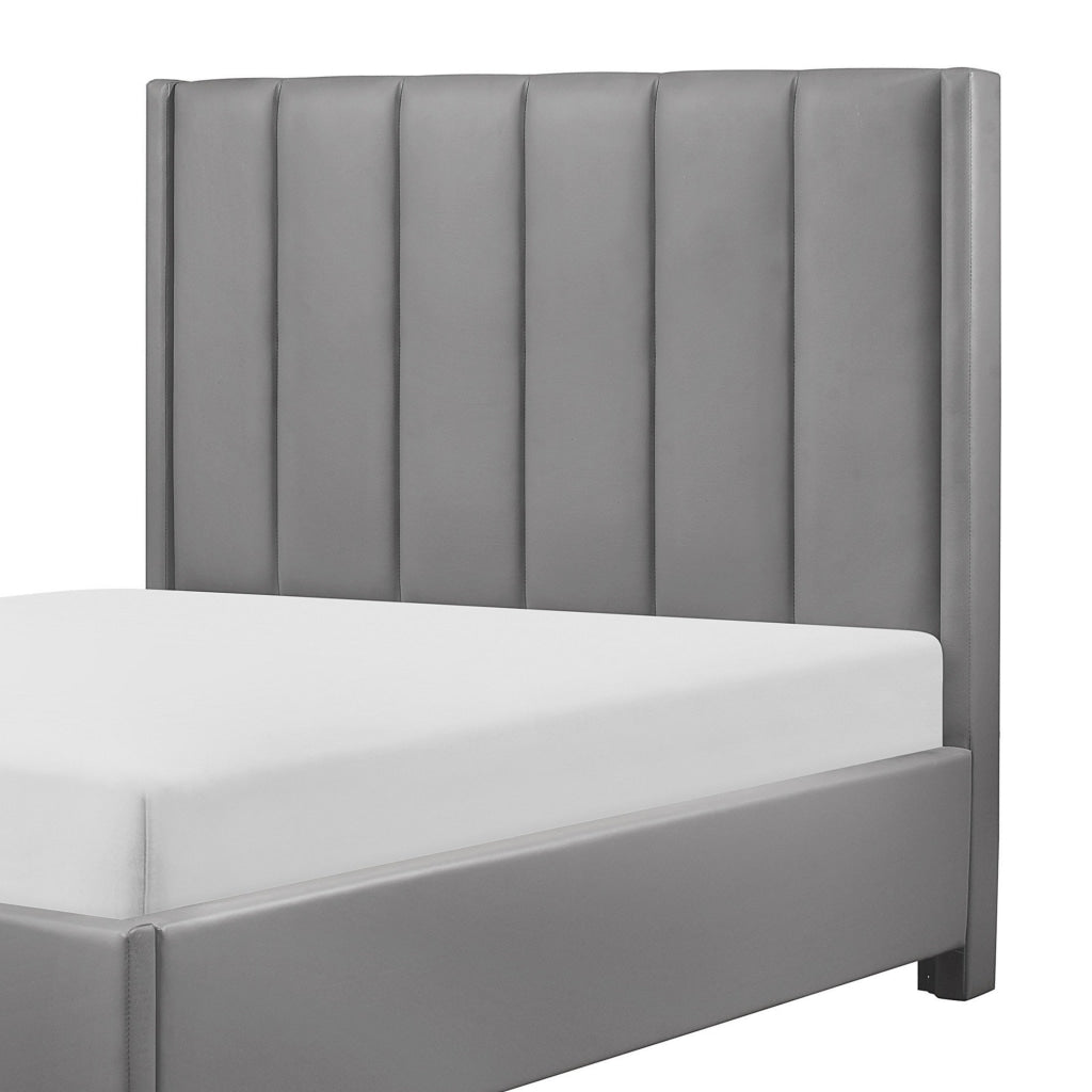 Neon Queen Platform Bed Faux Leather Upholstered Headboard Gray Wood By Casagear Home BM314285