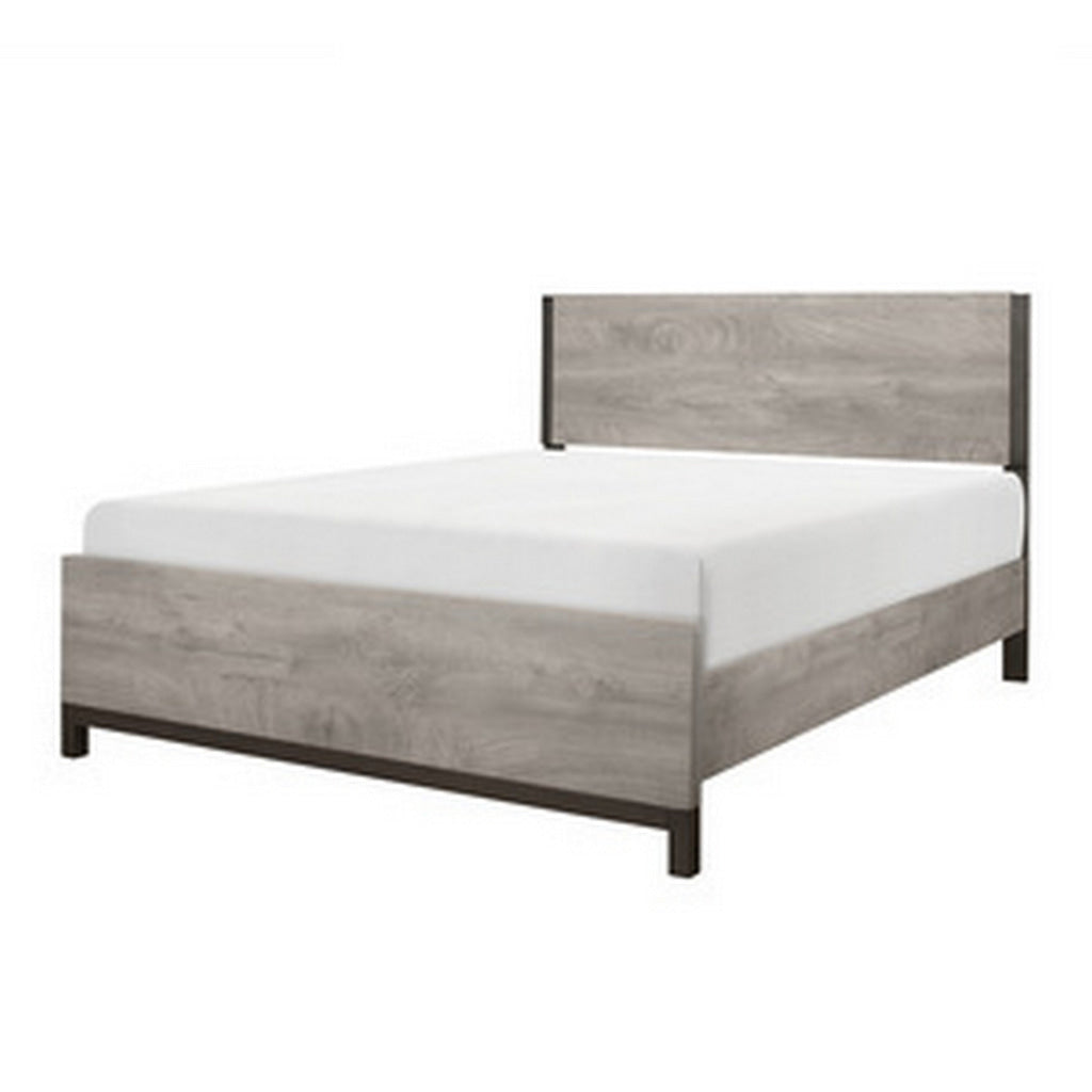 Deena Queen Bed Painted Metal Finished Accents Light Gray Wood Frame By Casagear Home BM314290