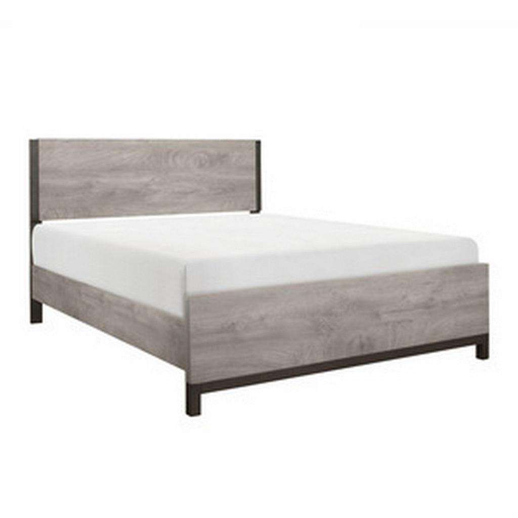 Deena Queen Bed Painted Metal Finished Accents Light Gray Wood Frame By Casagear Home BM314290