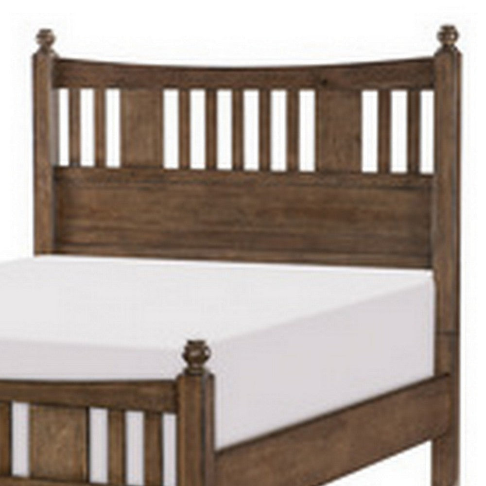 Reva Queen Bed Finial Topped Posts Vertical Slats Light Brown Wood By Casagear Home BM314291