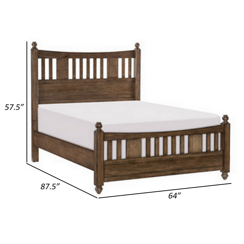 Reva Queen Bed Finial Topped Posts Vertical Slats Light Brown Wood By Casagear Home BM314291