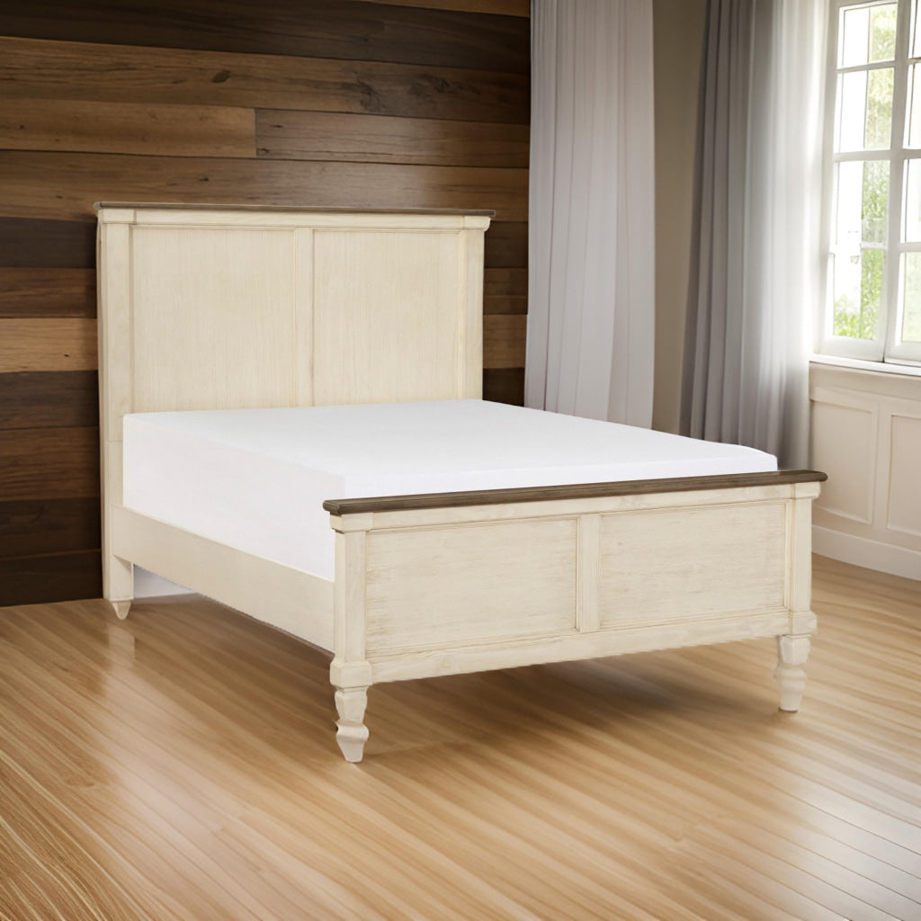 Cadie Queen Size Bed, Rosy Brown Plank Style Tops, Antique White Wood By Casagear Home