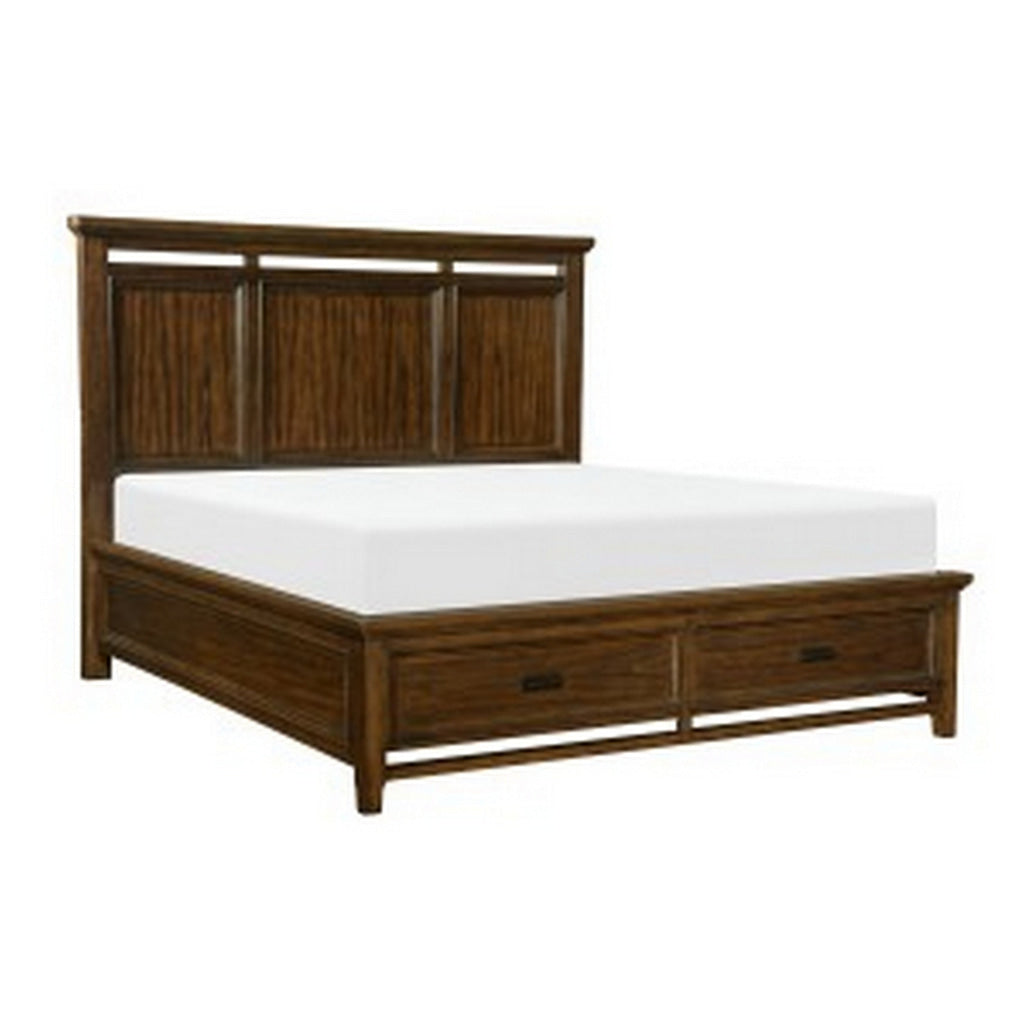 Zian Queen Platform Bed 2 Drawers with Bar Handles Brown Cherry Wood By Casagear Home BM314294