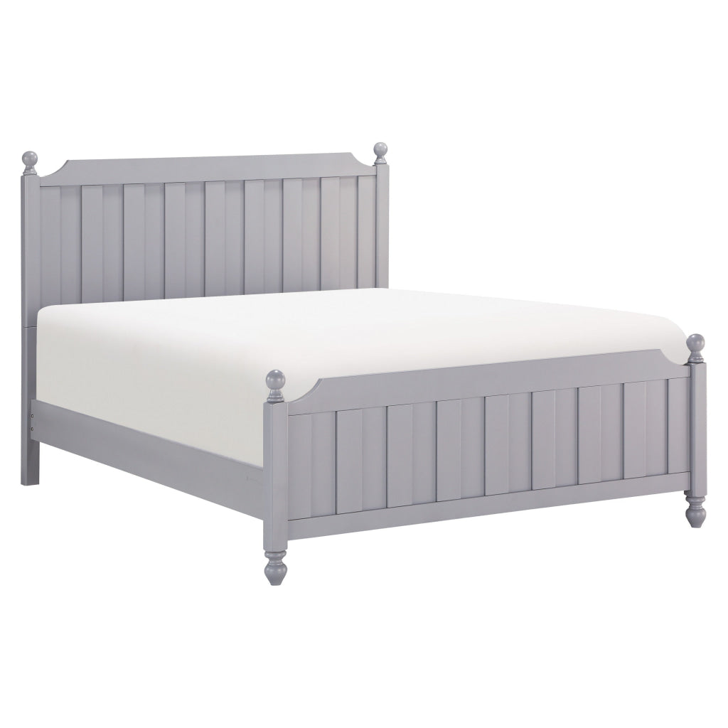 Elsa Queen Bed Ball Finials on Bed Posts Turned Feet Gray Wood Frame By Casagear Home BM314297