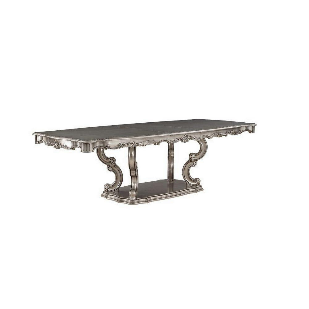 Aria 85-102 Inch Dining Table Extendable Wood Top Classic Antique Platinum By Casagear Home BM314304