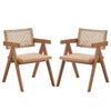 Tina 22 Inch Dining Armchair Set of 2 Woven Rattan Natural Brown Wood By Casagear Home BM314307