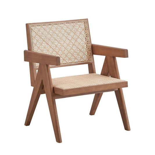 Tina 26 Inch Accent Armchair, Woven Rattan, Natural Brown Wood Finish By Casagear Home