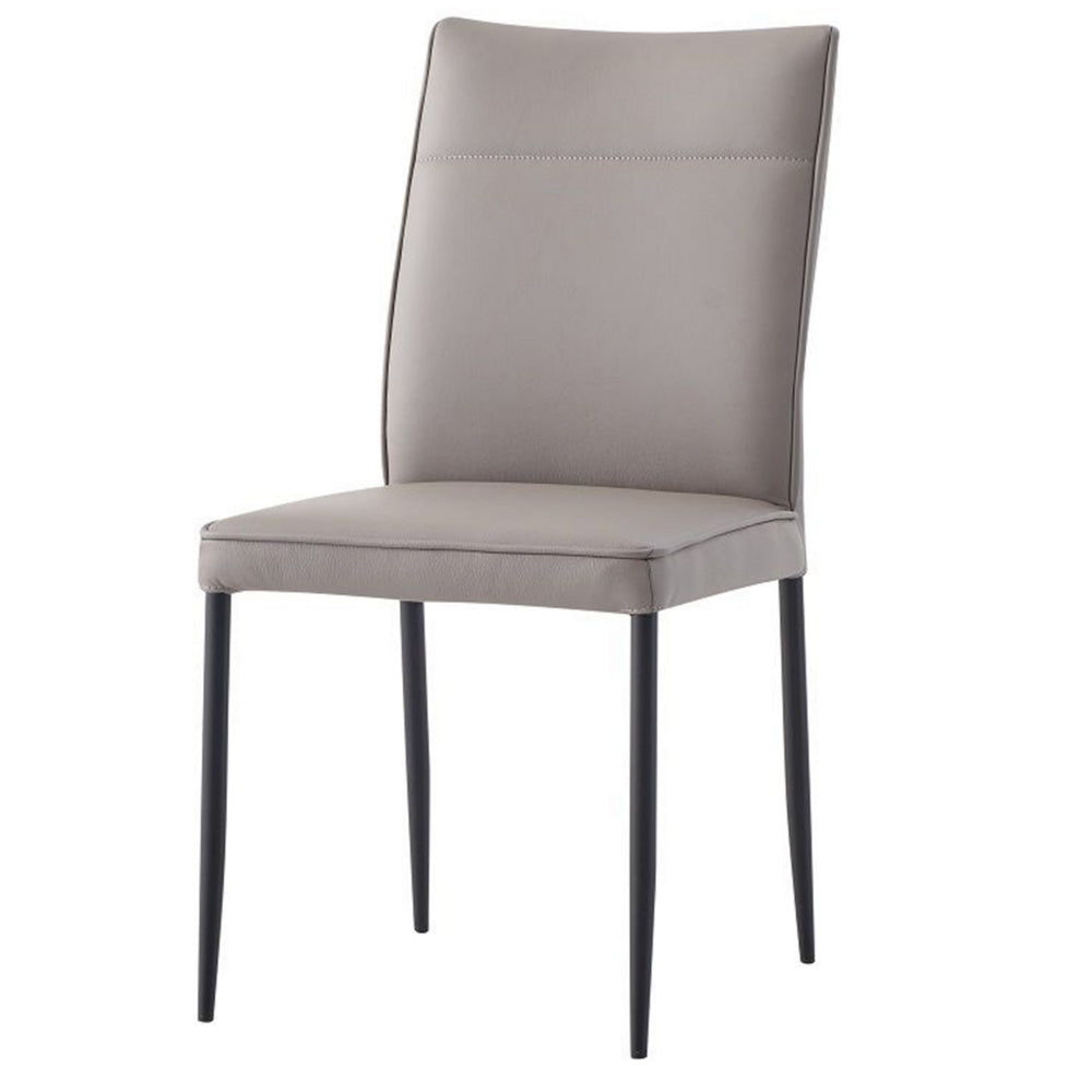 22 Inch Side Dining Chair Set of 2, Light Gray Leather, Black Finished Legs By Casagear Home
