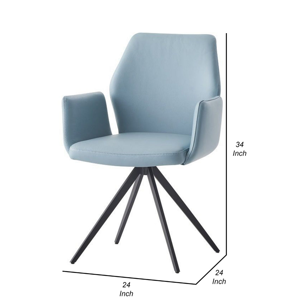 24 Inch Swivel Side Chair, Light Blue Leather Upholstery, Black Legs By Casagear Home