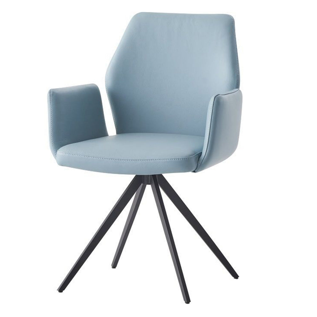 24 Inch Swivel Side Chair Light Blue Leather Upholstery Black Legs By Casagear Home BM314316