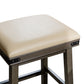 24 Inch Counter Stool, Weathered Gray Finish, French Gray Leather Seat By Casagear Home