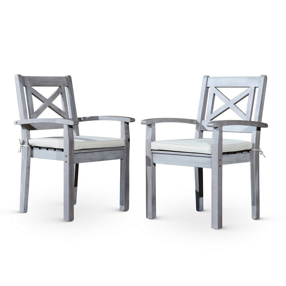 35 Inch Set of 2 Dining Armchairs Cushioned X Open Back Silver Gray By Casagear Home BM314323