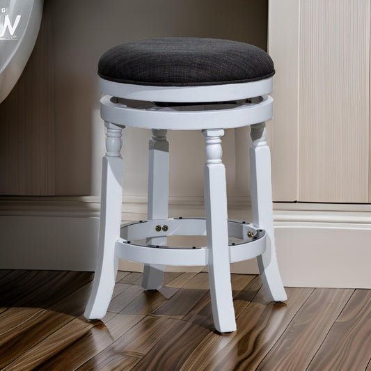 Opi 24 Inch Swivel Counter Stool, Cushioned Seat, White and Gray Finish By Casagear Home