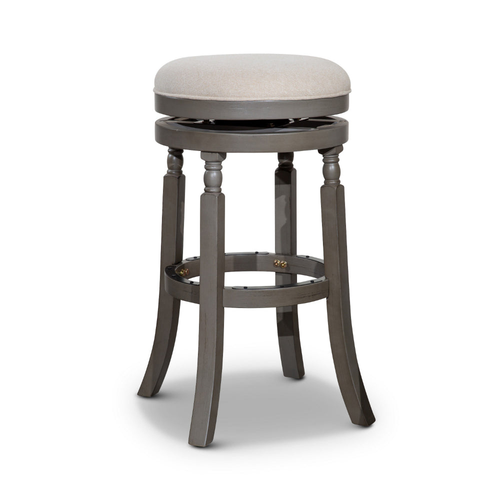 Opi 30 Inch Swivel Barstool, Round Cushioned Seat, Beige Fabric, Gray By Casagear Home