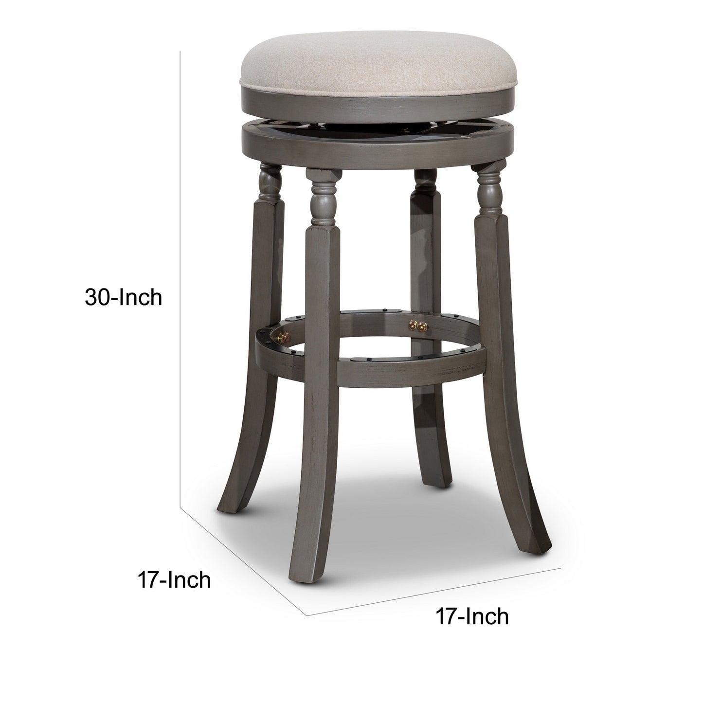 Opi 30 Inch Swivel Barstool, Round Cushioned Seat, Beige Fabric, Gray By Casagear Home