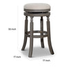 Opi 30 Inch Swivel Barstool, Round Cushioned Seat, Beige Fabric, Gray By Casagear Home