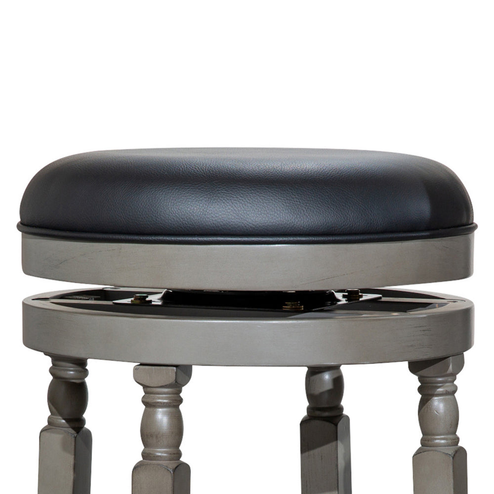 Opi 24 Inch Swivel Counter Stool, Round Cushion, Black Bonded Leather, Gray By Casagear Home