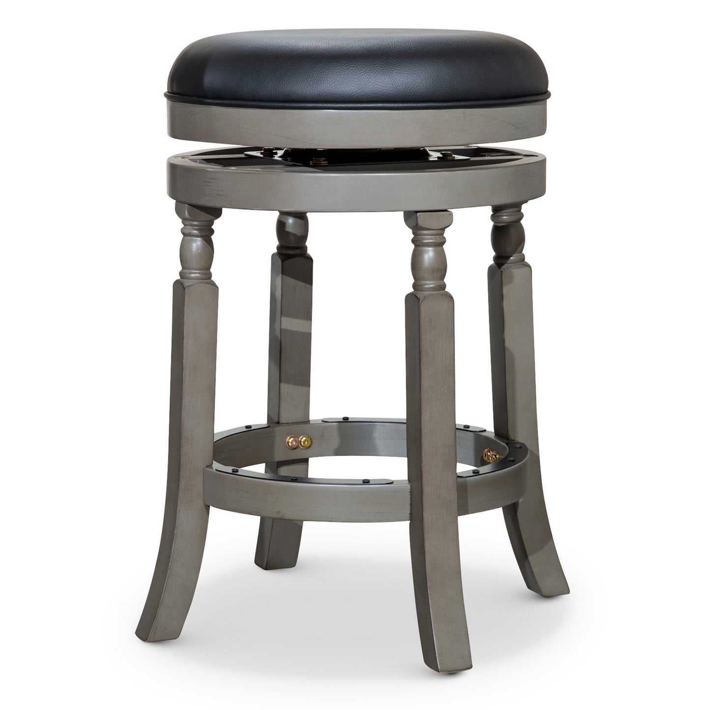 Opi 24 Inch Swivel Counter Stool, Round Cushion, Black Bonded Leather, Gray By Casagear Home