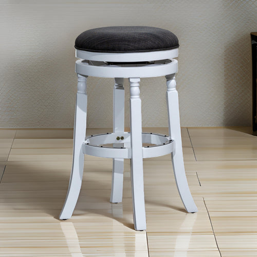 Opi 30 Inch Swivel Barstool, Round Cushioned Seat, Black Fabric, White By Casagear Home