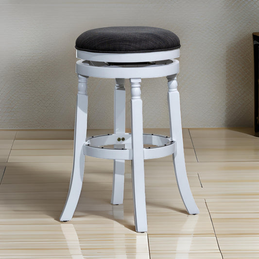 Opi 30 Inch Swivel Barstool, Round Cushioned Seat, Black Fabric, White By Casagear Home