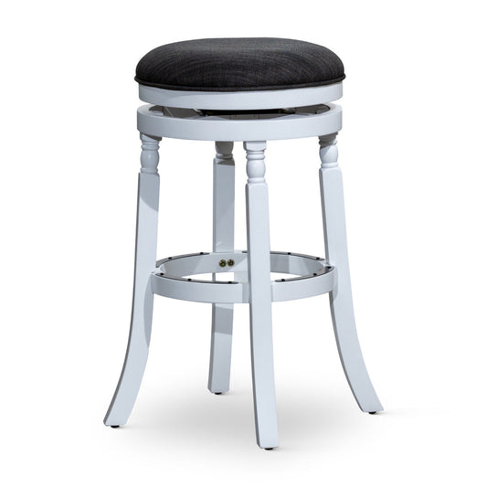 Opi 30 Inch Swivel Barstool, Round Cushioned Seat, Black Fabric, White By Casagear Home