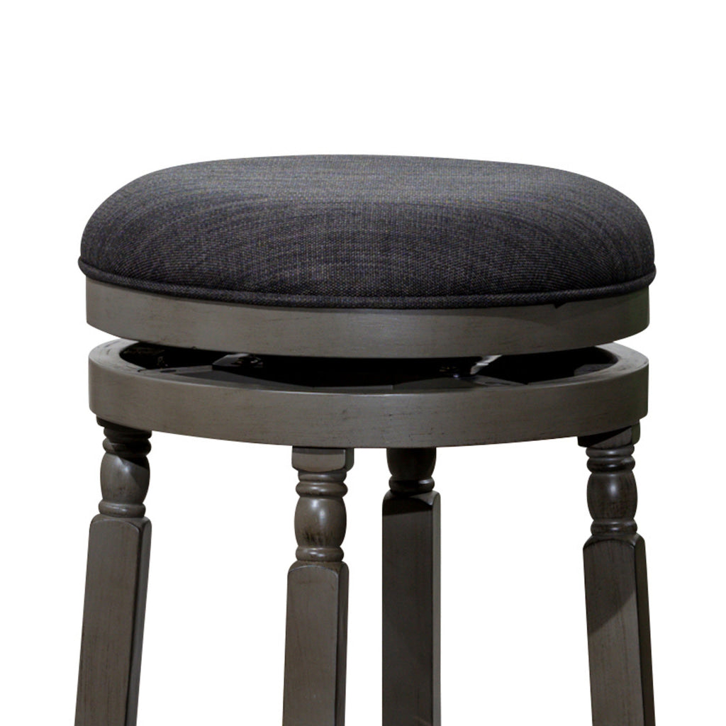 Opi 30 Inch Swivel Barstool Round Cushioned Seat Black Fabric Gray By Casagear Home BM314330