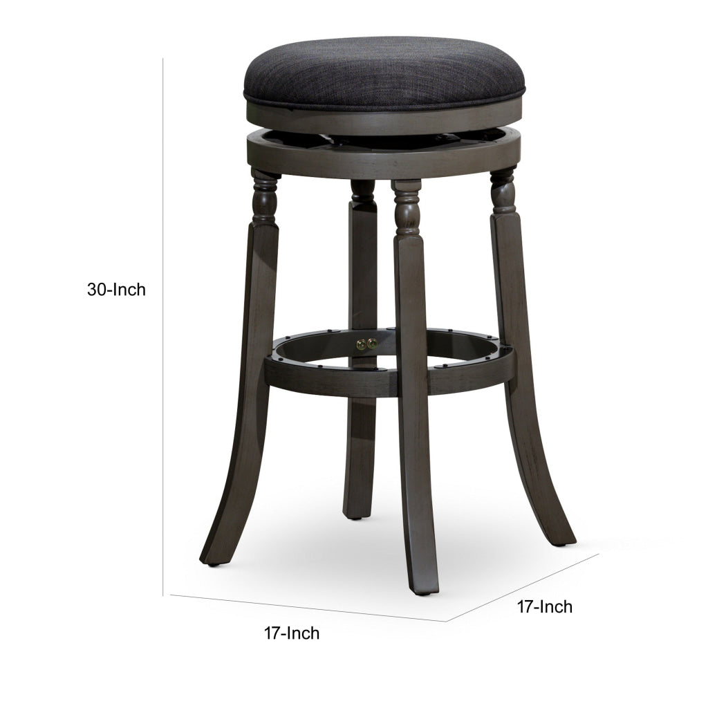 Opi 30 Inch Swivel Barstool Round Cushioned Seat Black Fabric Gray By Casagear Home BM314330