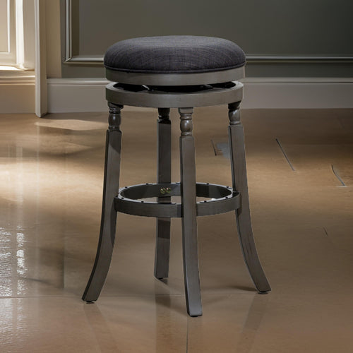 Opi 30 Inch Swivel Barstool, Round Cushioned Seat, Black Fabric, Gray By Casagear Home