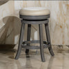 Opi 24 Inch Swivel Counter Stool, Beige Bonded Leather, Round, Gray Finish By Casagear Home