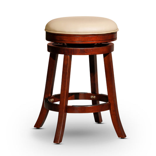 Opi 24 Inch Swivel Counter Stool, Beige Bonded Leather, Cherry Brown By Casagear Home