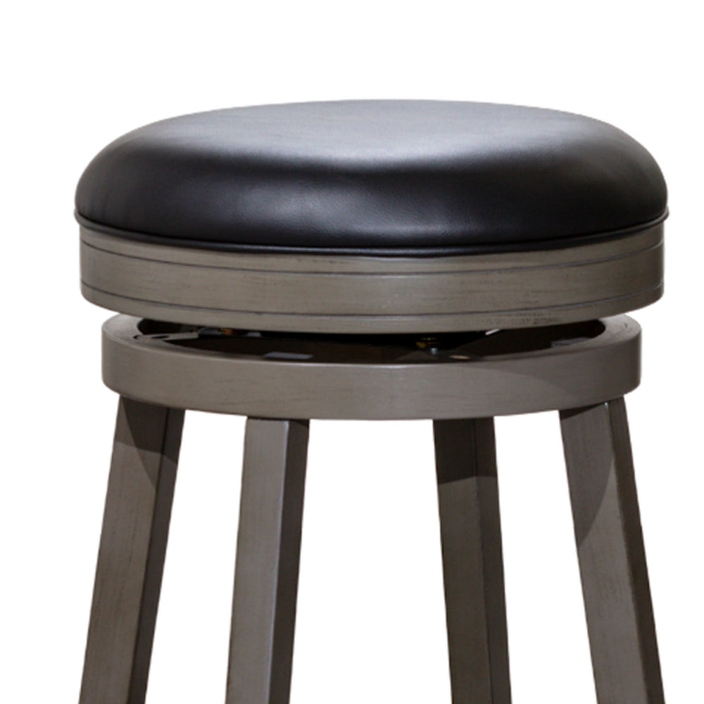 Opi 24 Inch Swivel Counter Stool, Black Bonded Leather, Weathered Gray By Casagear Home