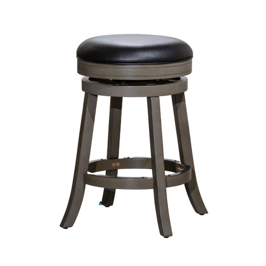 Opi 24 Inch Swivel Counter Stool, Black Bonded Leather, Weathered Gray By Casagear Home