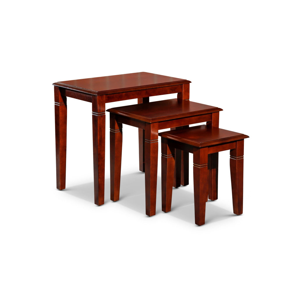 3 Piece Nesting Side Accent Table Set Sleek Carved Cherry Brown Wood By Casagear Home BM314335